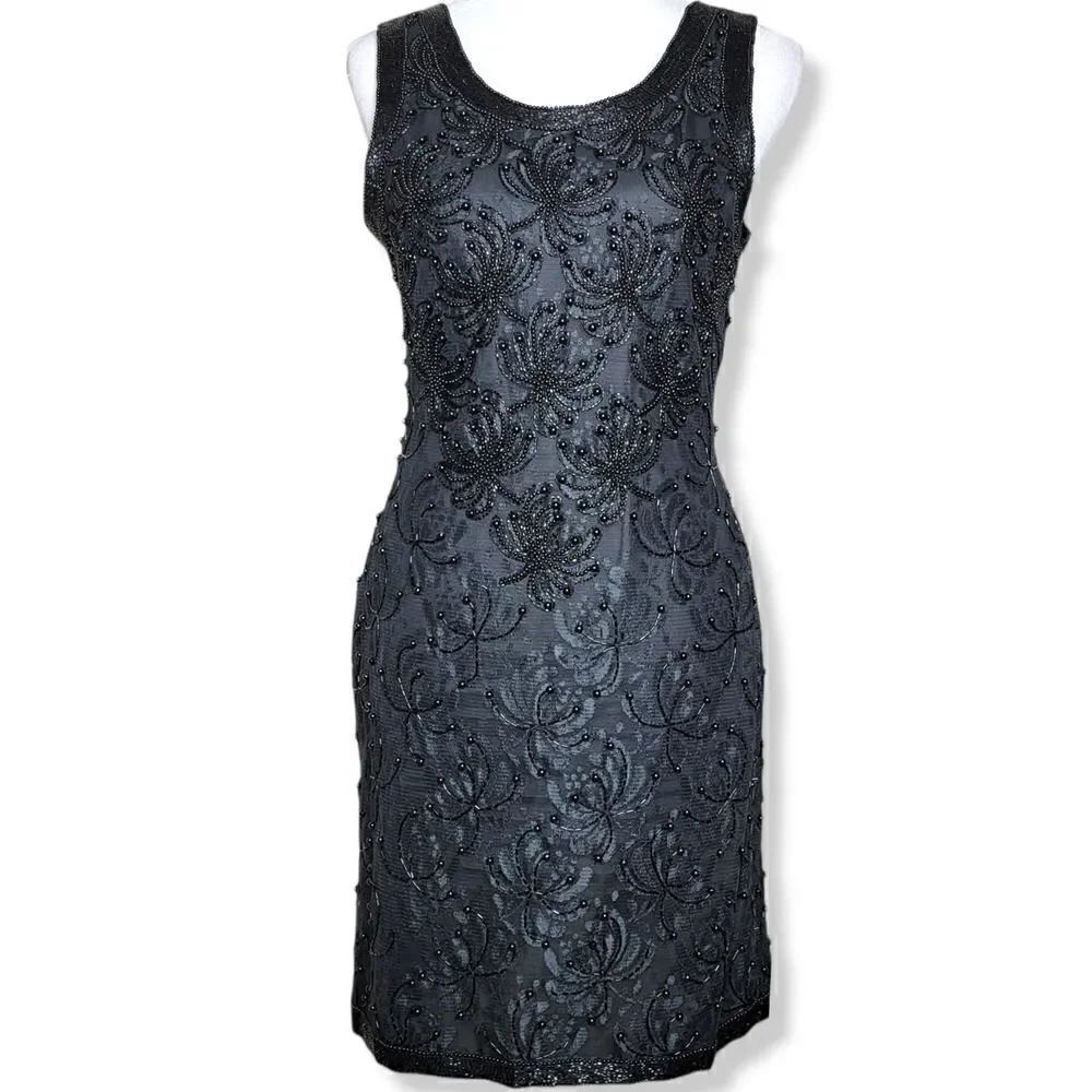 Sleeveless Bead Embellished Zipper Back Mini Dress Size Small